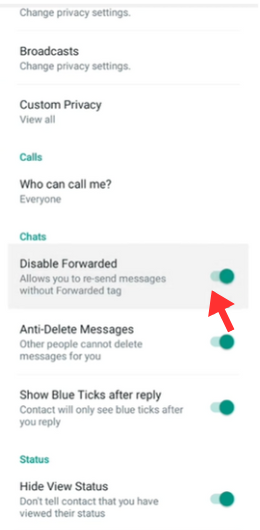 GBWhatsApp privacy settings screenshot
